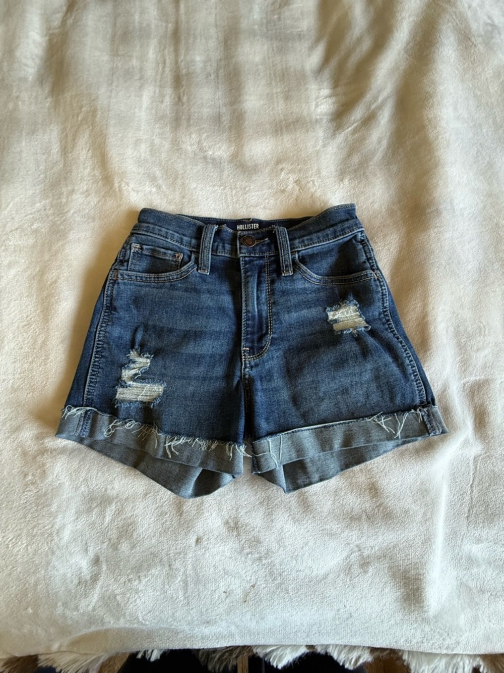 Hollister Dark Wash Distressed Rolled-Hem Denim Shorts